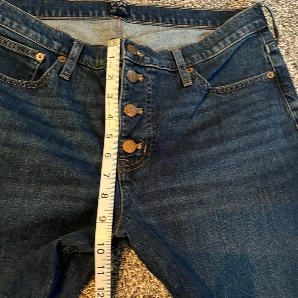 J Crew Women’s Dark Wash Mid Rise Flare Crop Denim Button Fly Petite - Picture 2 of 9